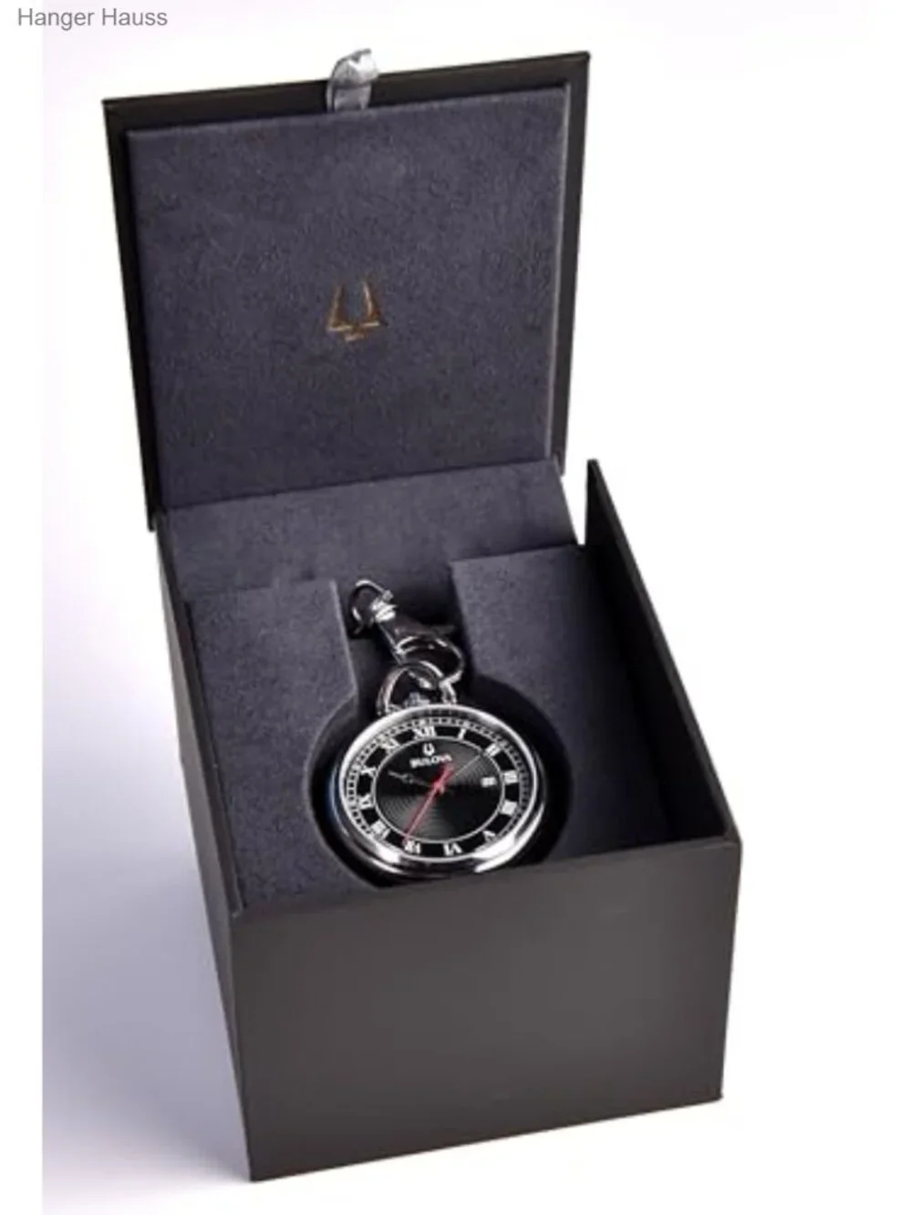 Classic Pocket Watch Quartz Stainless Steel Black Dial Detachable Chain